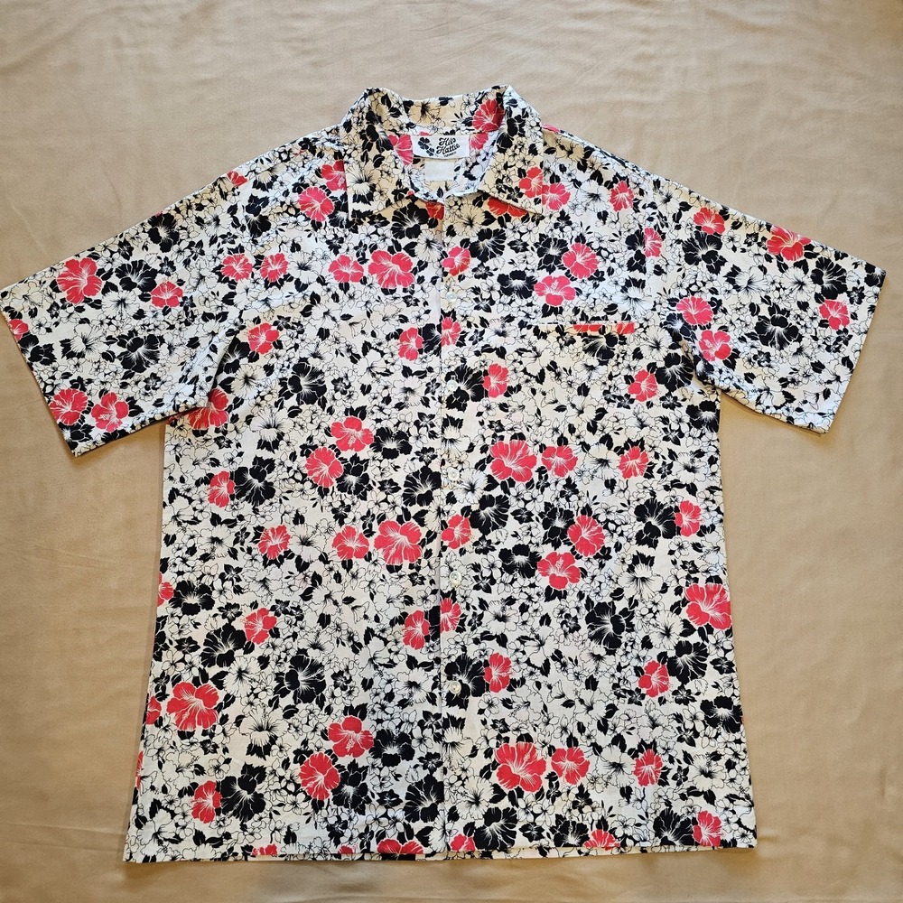 Vintage Hilo Hattie Mens Hawaiian Floral Short Sleeve‎ Cotton Shirt